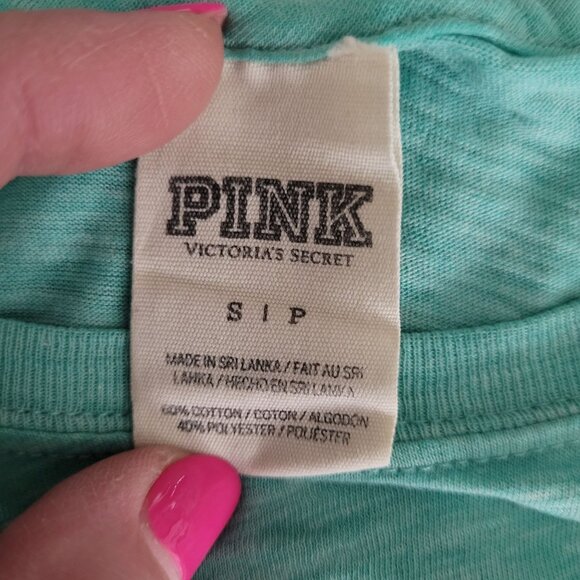 Victorias Secret Pink T-Shirt With Leopard Print Pocket Womens S Green - Picture 4 of 7